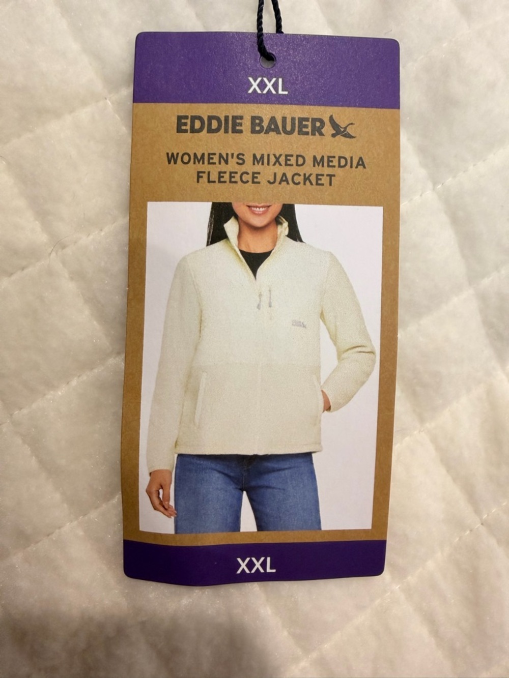 Eddie Bauer Cream Quilted / Fleece Full Zip Jacket Cream - Picture 9 of 12